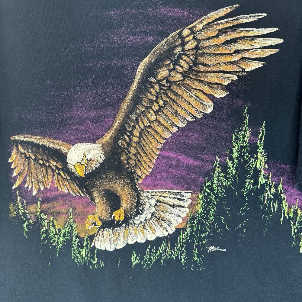 Rare Vintage 90s Hazelwood Eagle Mens XL Black Shirt Short Sleeve Single Stitch - Picture 8 of 9